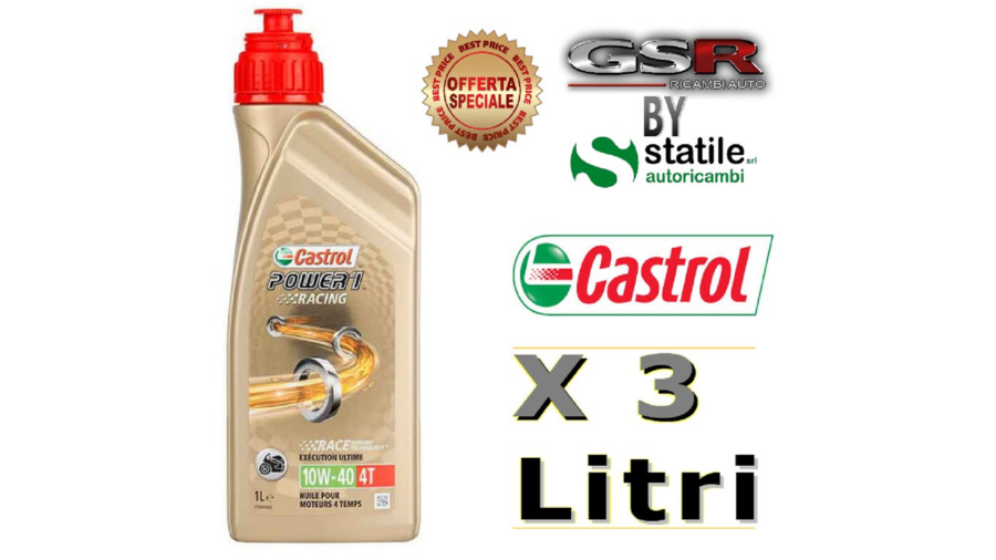 3 Lt. Olio-Lubrificante Castrol Moto 4T 10W40 Power 1 Racing Lt.1